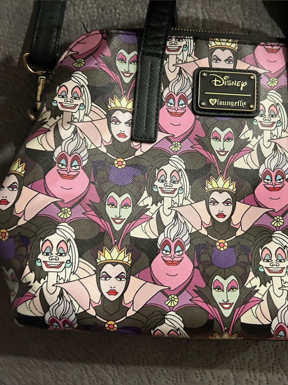 Loungefly Disney Villains Pattern Shoulder Bag - Pink, Black, Purple